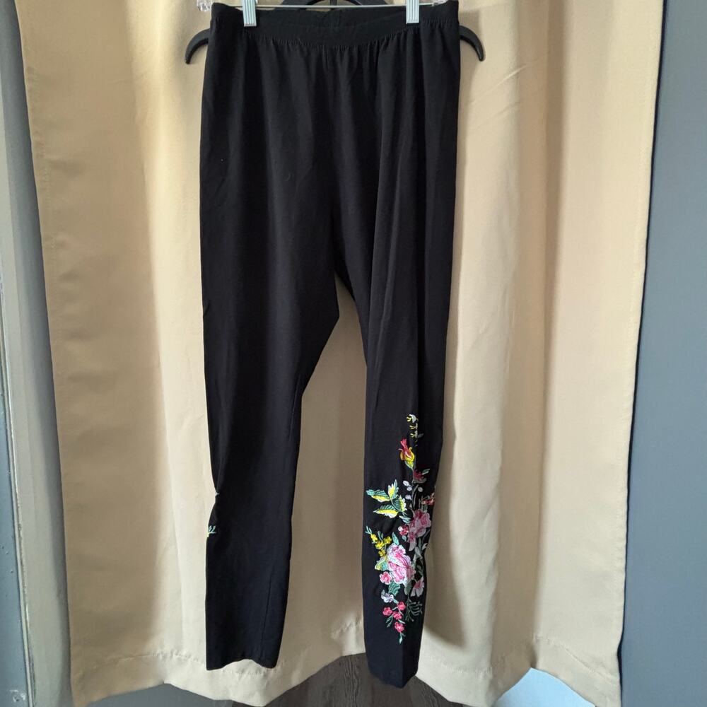 Woman Within Women’s 14/16 Medium Black Leggings with Floral Embroidery